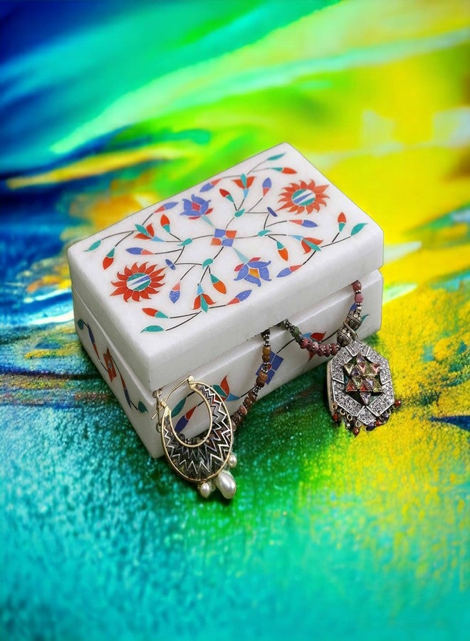 Pooja Creation Floral Painting Decorative Marble Box for Jewellery Storage/Gift 6 x 3 x 1.5 inchinch - Image 5